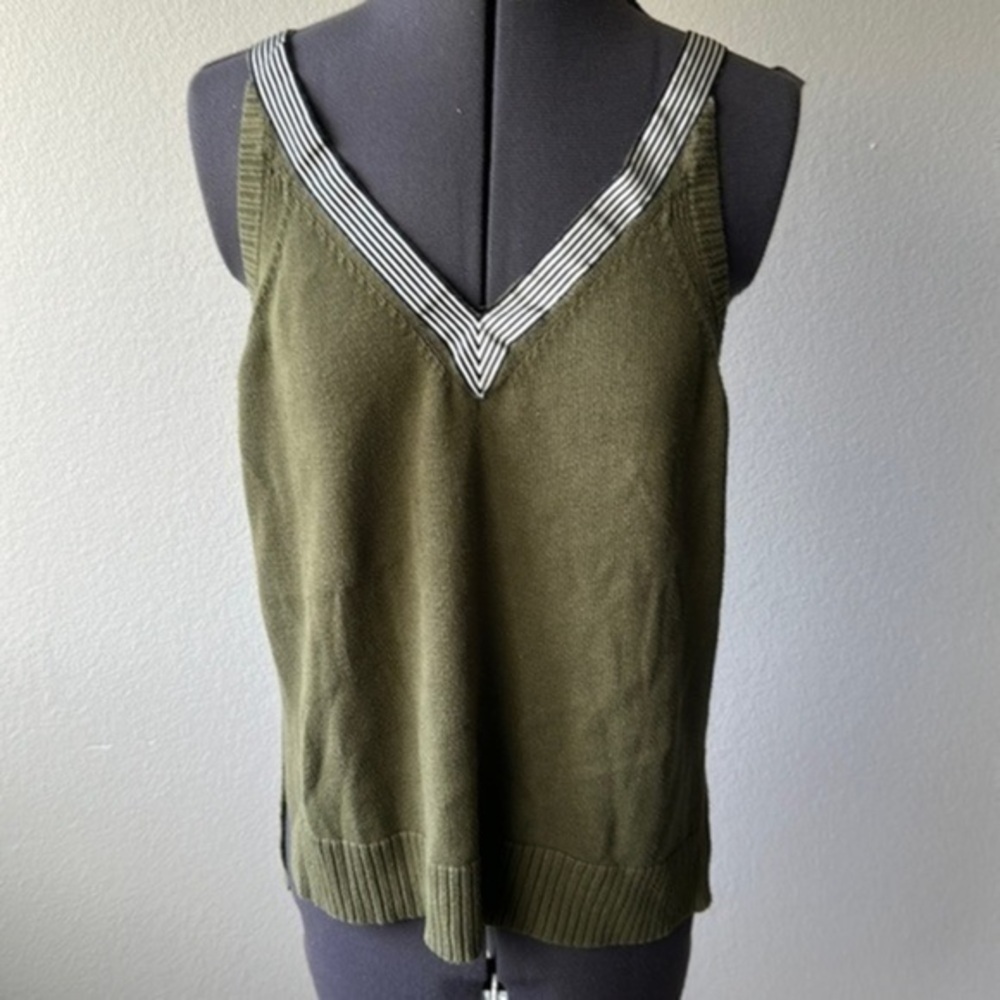 J. Crew top small sweater ties in back balletcore olive green black and white